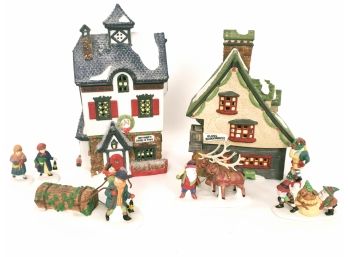 Elf Bunkhouse, Neenees Dolls Toys, Santas Little Helpers, Bringing Home The Yule Log Dept 56 Heritage Village