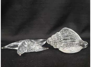 Nautical Glass Paperweight Seashell And Starfish