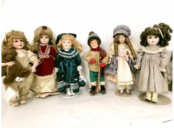 Group Of 6 Porcelain Dolls On Stands, Gorham, Ashton Drake, Heritage And More