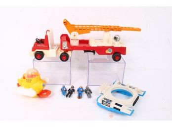 Group Of Vintage Fisher Price Toys - Action Figures, Fire Truck, Submarine