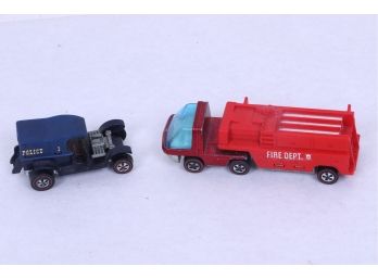 2 Vintage 1960's Hot Wheels Redliners  ' Paddy Wagon And Heavyweights Fire Truck'