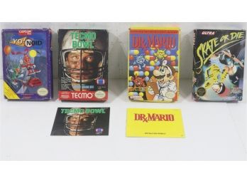 4 Boxed NES Nintendo Games Includes Yo Noid, Tecmo Bowl, Dr. Mario & Skate Or Die