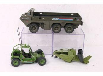 Group Of 3 Vintage G.I JOE Vehicles Including AWE Striker, Sky Hawk & APC Vehicle Troop Transporter