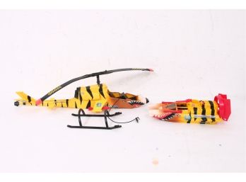 Pair Of Vintage Hasbro G.I JOE Vehicles - Cobra Tiger Shark Boat & Tiger Fly Helicopter