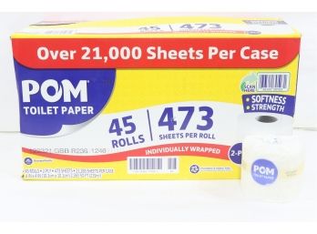 45 Rolls Of POM Bath Tissue, Septic Safe, 2-Ply, White, 473/sheets