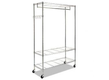 Alera Wire Shelving Stand Alone Coat Rack With Casters, Silver ( ALEGR364818SR )