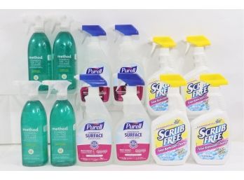 Group Of 12 Misc. Multi-purpose Disinfectant Cleaner. Includes Scrub Free, Purell & Method