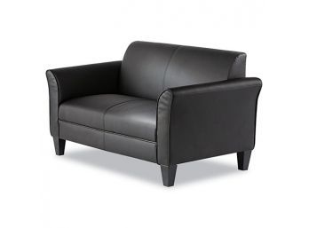 Alera Reception Lounge Furniture, 2-Cushion Loveseat, 55-1/2w X 31-1/2d X 32h, Black Leather New