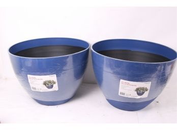 2 Large Decatur 22 In. Sapphire Blue Resin Planter New