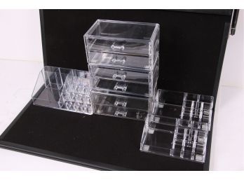 Group Of Lucite Make-Up Holders Knick Knack Drawers