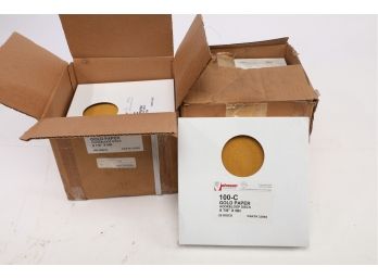 2 Boxes Of Approximately 200 - 8 7/8' Gold Paper Hook & Loop Abrasive Discs
