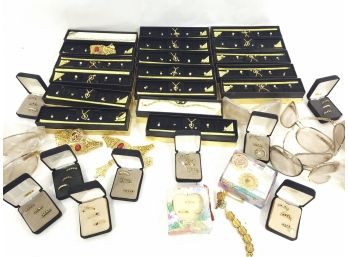 Costume Jewelry Lot In Cases And Displays