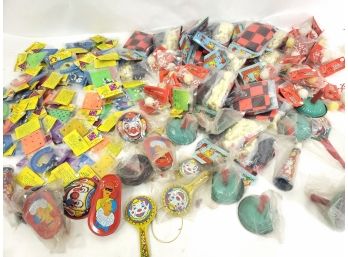 Large Mixed Lot Of Vintage Carnival Prizes Smalls, Peg Games, Chess Checkers, Tin Litho Noise Makers, Jacks An