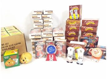 Mixed Lot Of Onion Head Figures, Gumball Photo Frames, Salt And Pepper Shakers And Twit Tie Dispensers