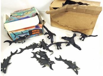 Case Of Toy Rubber Sharks And Birds