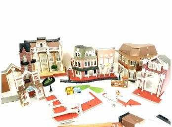 Large Vintage Cardboard Town City Scape Playset