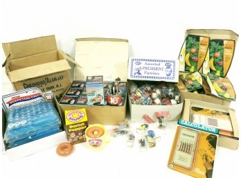 Mixed Lot Of Calculators,  Perpetual Calendar, Donut Poppers,screwdrivers, Marx President Figures And Magnets