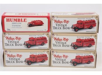Lot Of 6 Vintage Truck Bank Marx Phillips 66 And Humble Air Flow Tanker