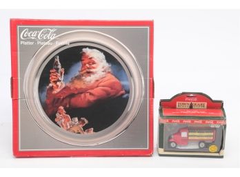 2pc Coca Cola Christmas Decorative Plate And Delivery Truck