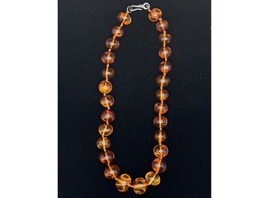 Vintage Amber Bead Necklace With Silver Clasp