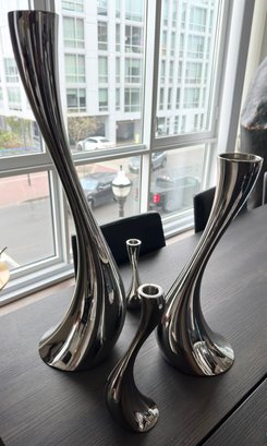 Four GEORG JENSEN 'COBRA' CANDLE HOLDERS Total Of 4 Sizes