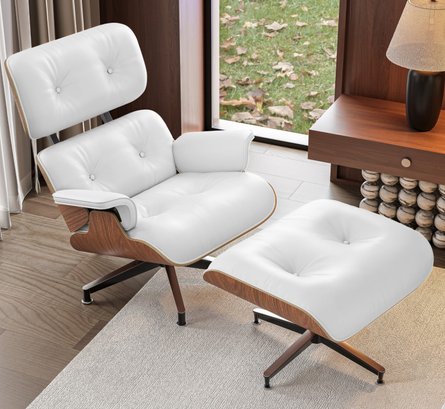 Mid Century Lounge Chair,Top Grain Leather Sofa For Living Room, Indoor Modern Lounge Chair And Ottoman Set,