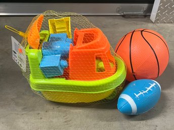 Lot Of 3 Basketball, Football And New Beach Toy Set