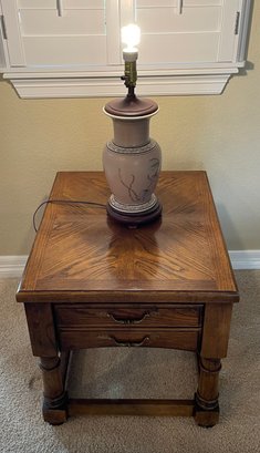 Wooden Side Table With Lamp