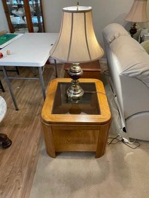 Wood & Glass Side Table  Lamp #1