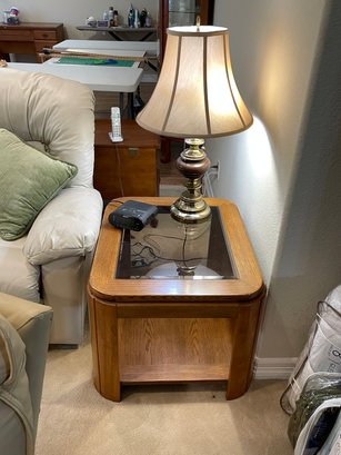 Wood Side Table And Lamp #2