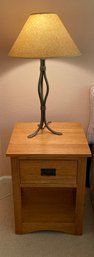 Oak Nightstand & Cast Iron Lamp #2