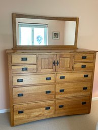 Large Oak Bureau And Mirror