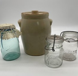 Ceramic Crock And Clamp Top Mason/ball Jars