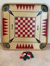 Antique Carrom Game Board & Playing Pieces