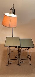 Metal & Glass Nesting Tables With Lamp