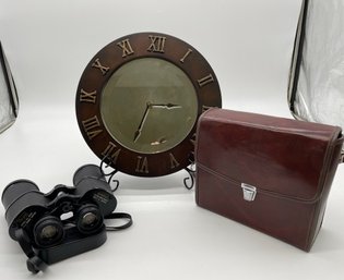 Wall Clock And Vintage Sear Binoculars