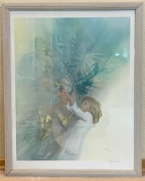 Butterfly And Girl Numbered Lithograph Framed And Signed By Artist