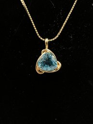 Blue Topaz Pendant In 14K Gold With 24' Serpentine Chain & Teardrop Earrings