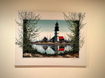 Original Lighthouse Painting By Thos. LeGault