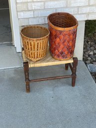 Footstool And Wicker Wastebaskets