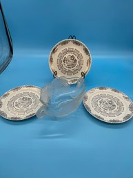 Dual Swan Bowl, (3) Calendar Plates