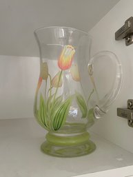 Ceramic Cookie Jar And Handpainted Glass Pitcher