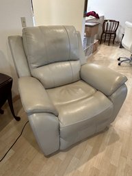 Dual Power Recliner Light Grey Leather