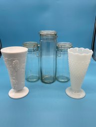 Milk Glass Vases And Lidded Canisters Lot