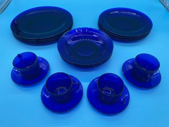 Clear Blue Glass Dish Set