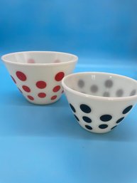 Two Vintage Fire-King Ovenware Polkadot Mixing Bowls