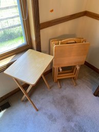 (4) Wood TV Trays With Rack