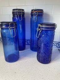 Blue Glass Storage Containers