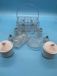 Wire Basket With Salt Shakers Lot