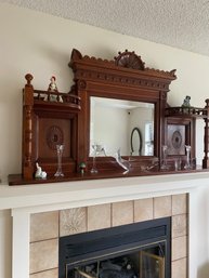 Large Victorian Carved Over Mantle Beveled Mirror